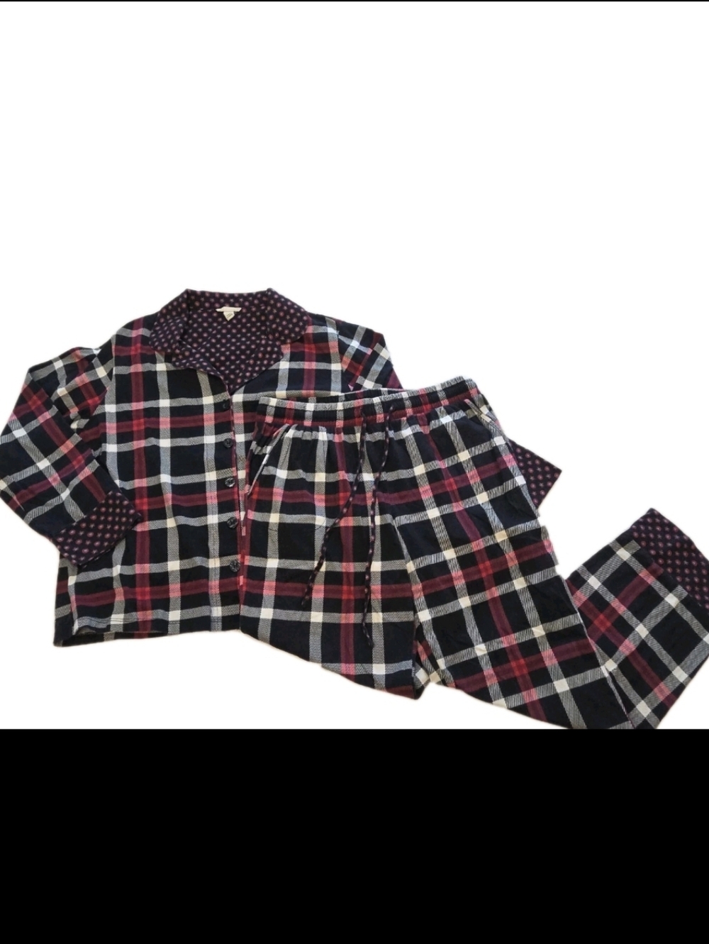Vera Bradley PJ Set Size Large Plaid 100% Cotton Long Sleeve Button Up & Pants
